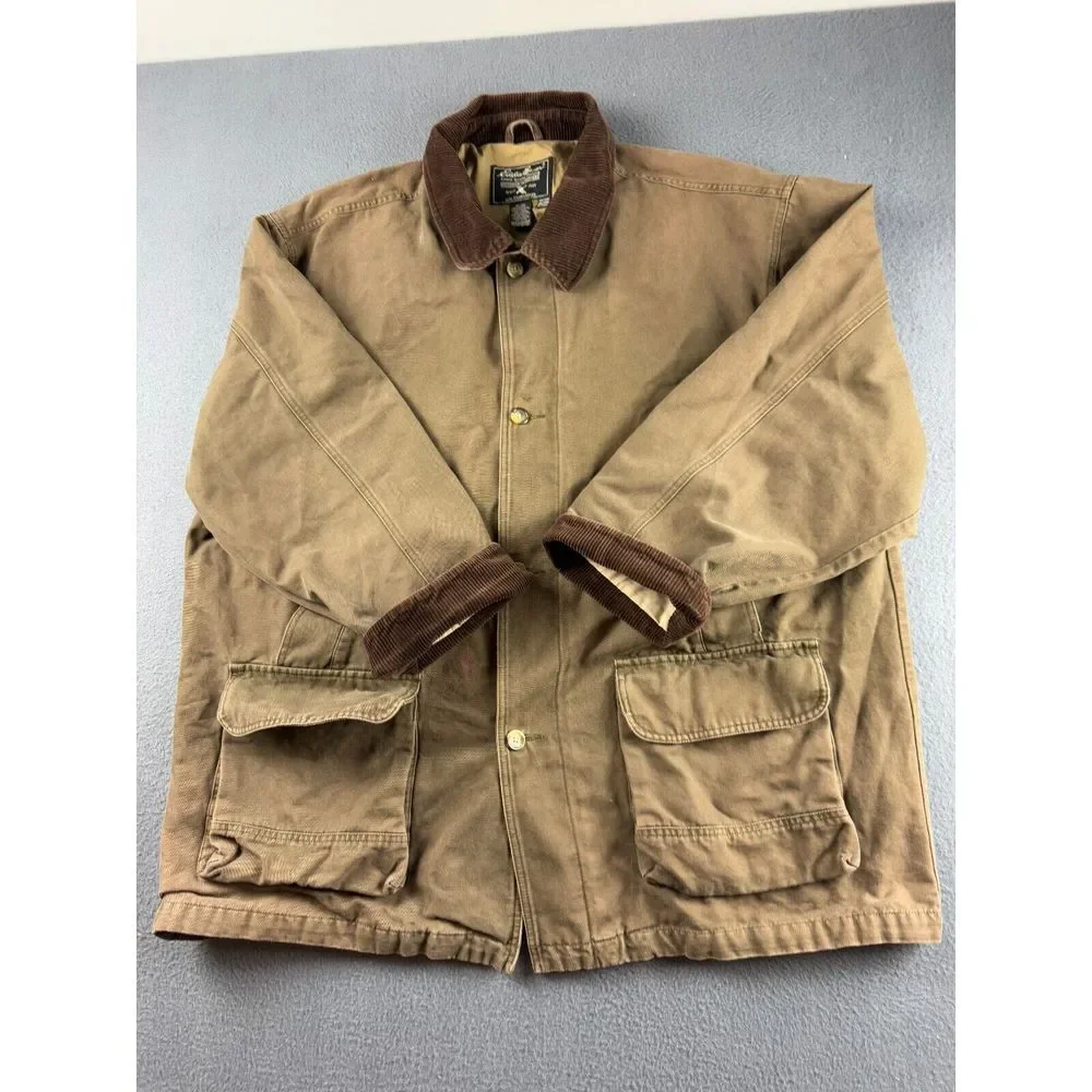 Eddie Bauer Jacket Mens XXL Brown Corduroy Collar Canvas Barn Field Coat Vintage